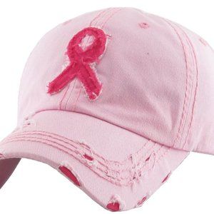 Pink Ribbon Unisex Vintage Distressed Denim Adjustable Baseball Cap